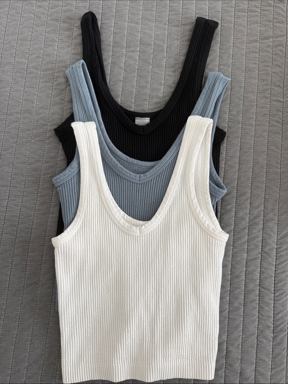 Ribbed Scoop Neck Tank Top set - White, Blue, Black